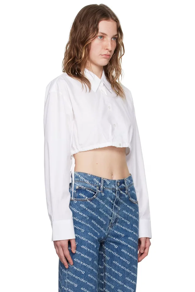 Alexander Wang White Cropped Drawstring Shirt, photo 2 of 4 from SSENSE