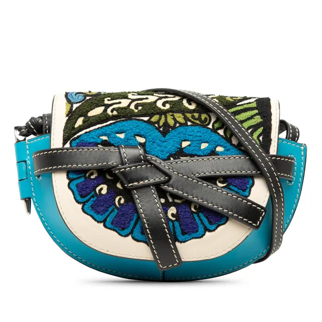 Blue LOEWE William De Morgan Mini Embroidered Leather Floral Gate Crossbody in Blue Leather from Designer Revival