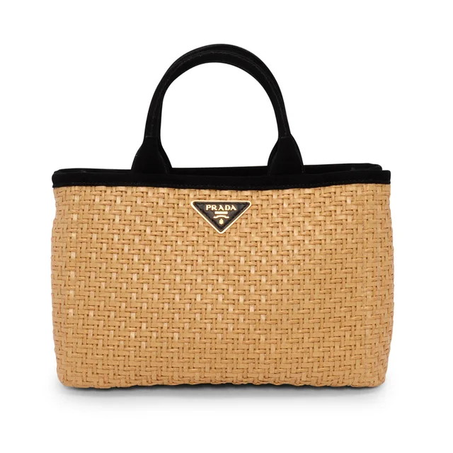 Prada Woven Raffia Basket Tote in Black Woven leather from Blue Spinach