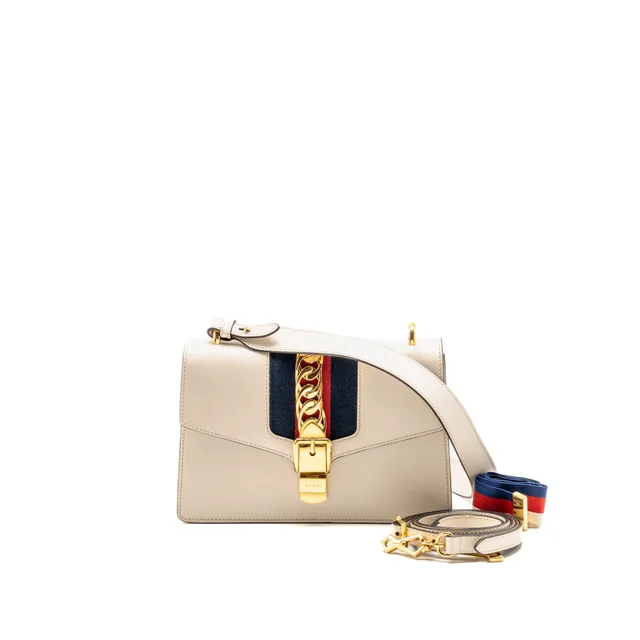 Gucci Medium Sylvie Shoulder Bag Calfskin White GHW in White Calfskin from EMIER