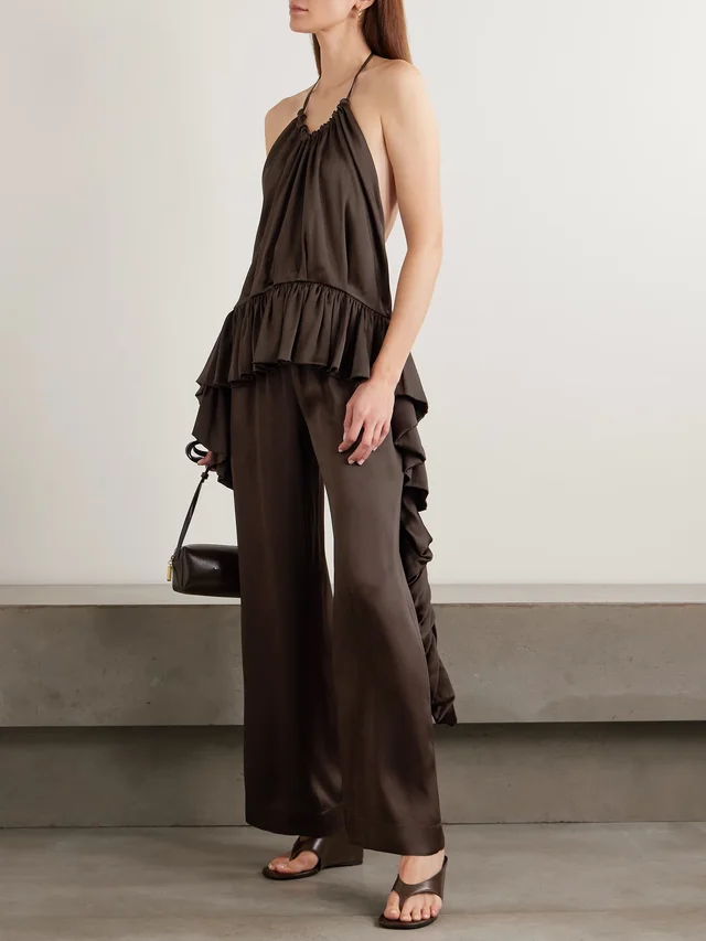 LIBEROWE Tamara satin-crepe peplum halterneck top in Brown, photo 2 of 2 from NET-A-PORTER (Canada)