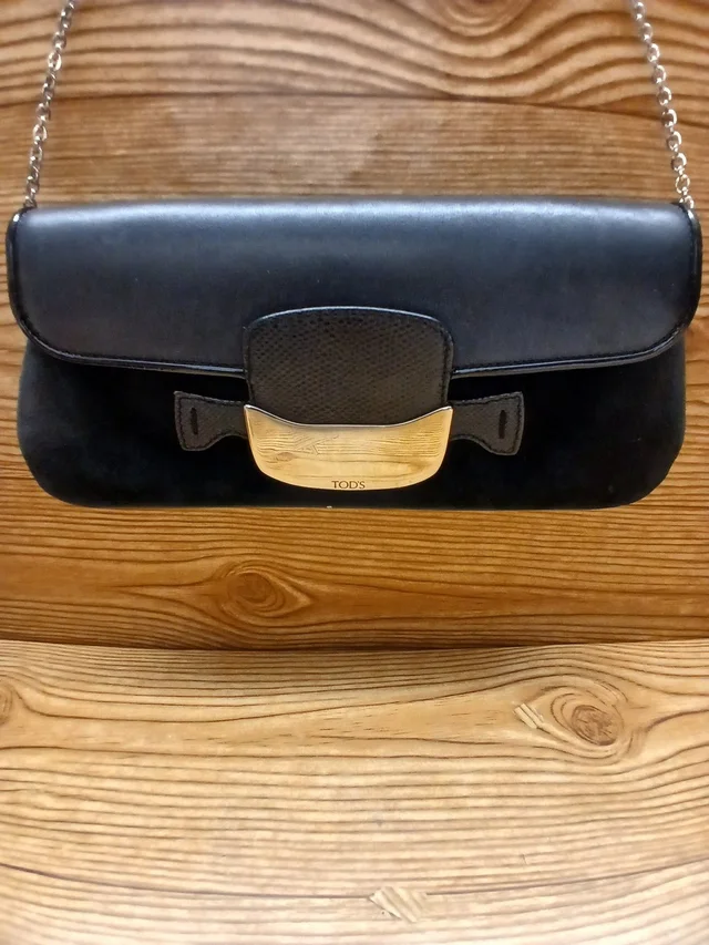 Tod's Black Leather And Suede Chain Shoulder Bag in black|gray|silver Suede from Poshmark