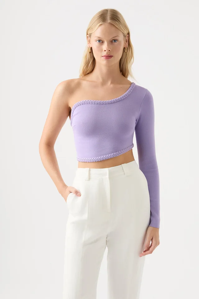 AJE Hyades Braided Long Sleeve Top in Purple from Aje, photo 1 of 1