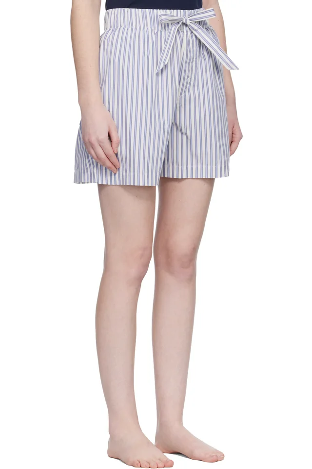 Tekla White & Blue Poplin Pyjama Shorts, photo 2 of 4 from SSENSE