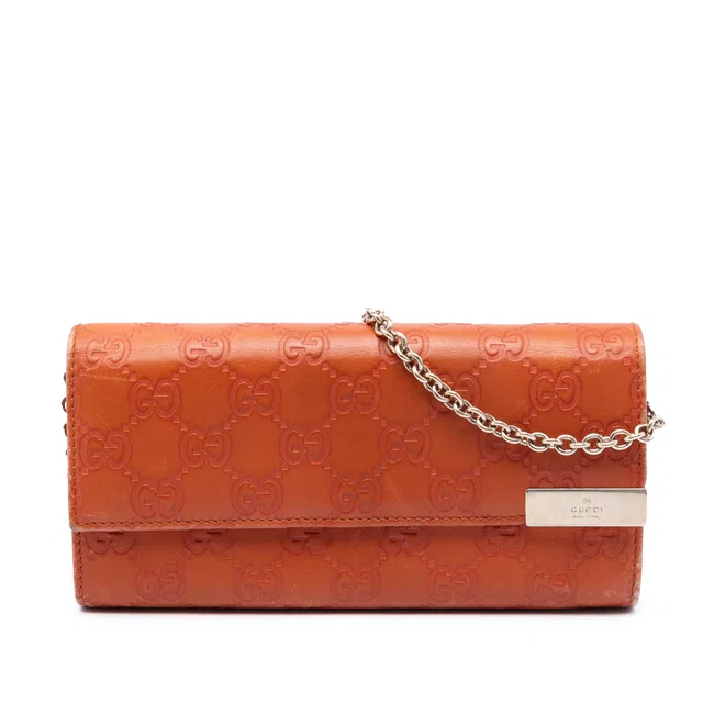 Orange Gucci Guccissima Dice Wallet On Chain Shoulder Bag in Orange Leather from Designer Revival