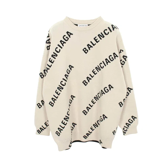 Balenciaga Allover Logo Cotton Wool Knitwear in Wool from LuxUness