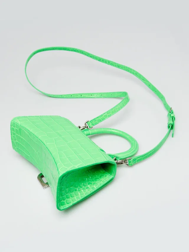 Balenciaga Bright Green Croc Embossed Leather Hourglass Crystal XS Top Handle Bag in Green Crocodile from Yoogis, photo 2 of 13