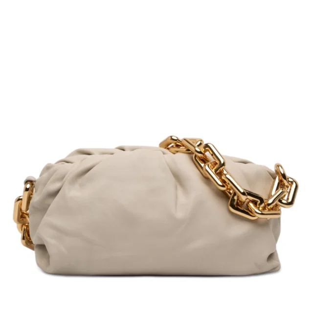 White Bottega Veneta Lambskin Chain Pouch Shoulder Bag in White Lambskin from Designer Revival