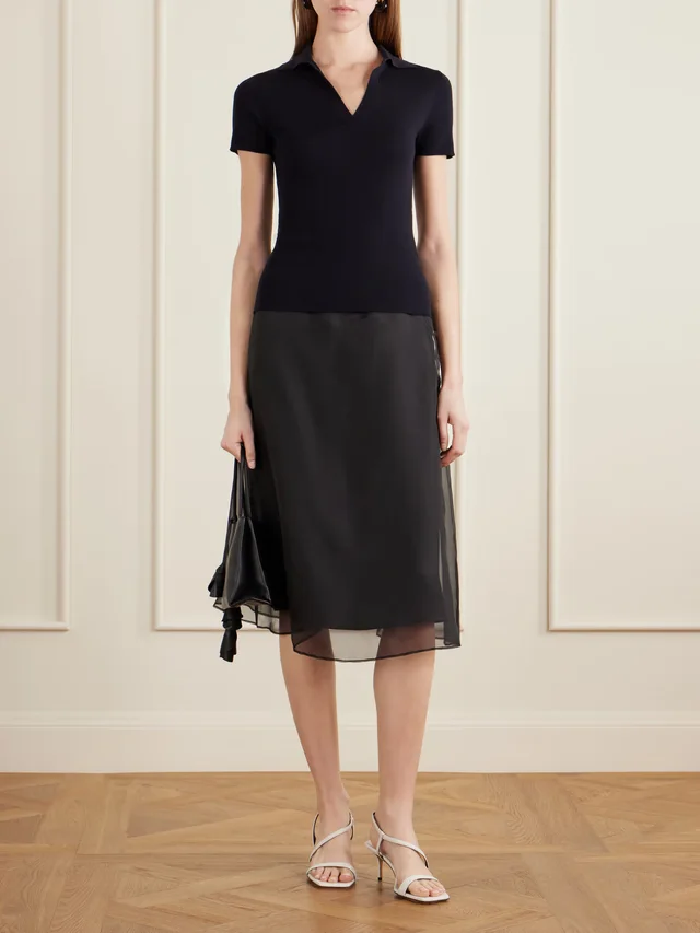 AMI PARIS Corolla silk-crêpe de chine midi skirt in Black, photo 2 of 2 from NET-A-PORTER (Canada)