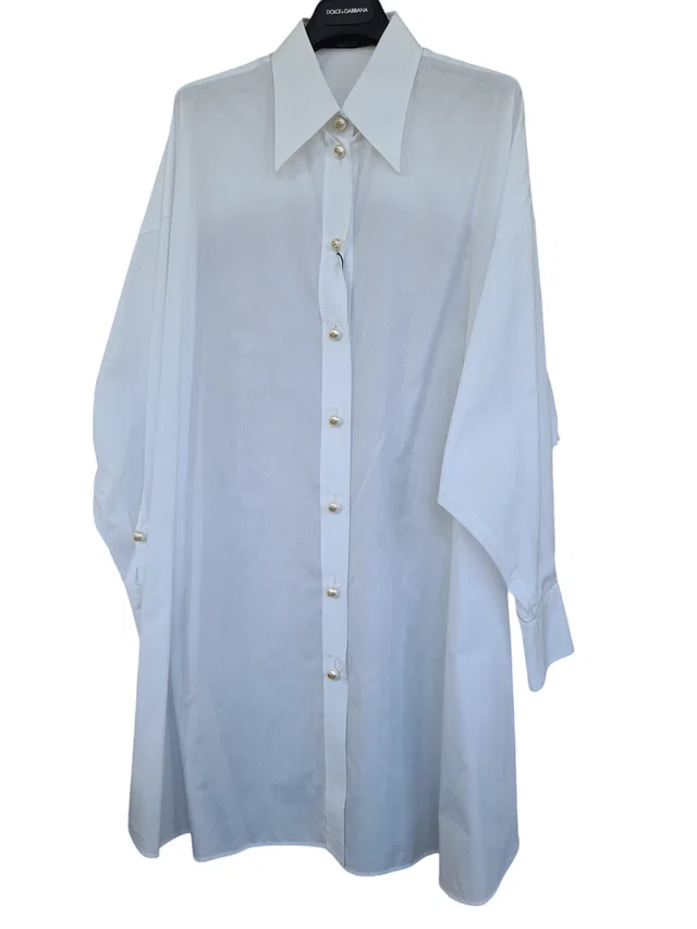 Dolce & Gabbana Shirt Long White Buttons DG Logo Lace Flowers in White from Luxury Promise
