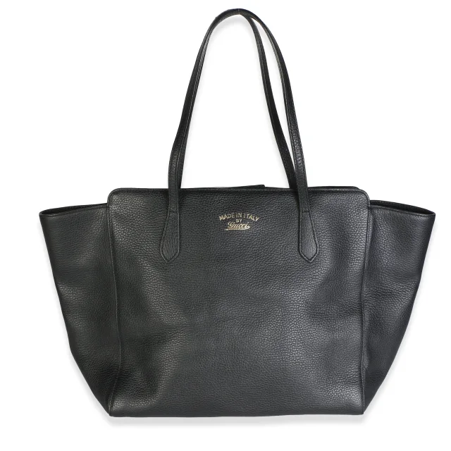 Gucci Pebbled Calfskin Medium Swing Tote in Black Calfskin from myGemma