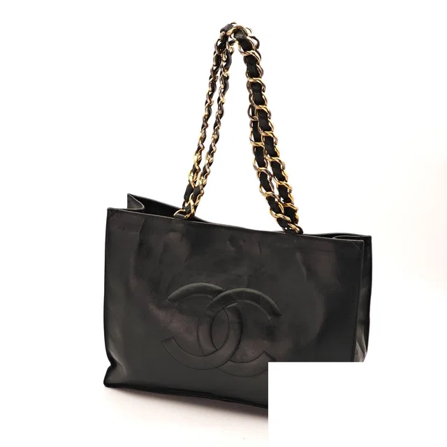 Chanel Big Coco Large Tote Bag Chain Shoulder Black in Black Leather from The Reluxe