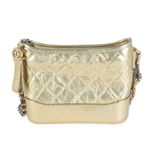 Chanel Gold Quilted Calfskin Small Gabrielle Hobo in Gold Calfskin from myGemma