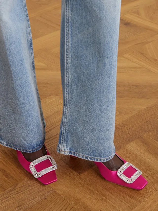ROGER VIVIER Belle Vivier Pilgrim 45 crystal-embellished satin slingback pumps in Pink, photo 2 of 2 from NET-A-PORTER (Canada)