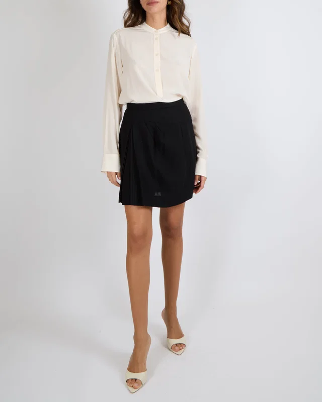 Chanel Black Wool Mini Skirt with Front Pleat Detail Size FR 38 (UK 10) in Black Wool from Sellier