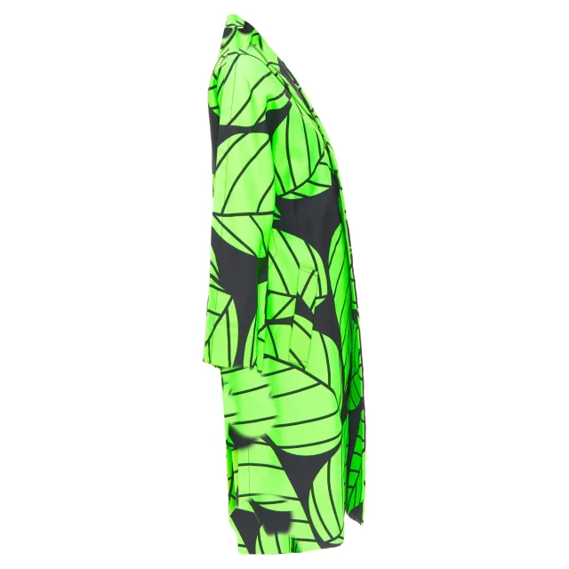 Comme des Garcons leaf print 2D oversized structured canvas coat in green, photo 4 of 6 from ShopSimon