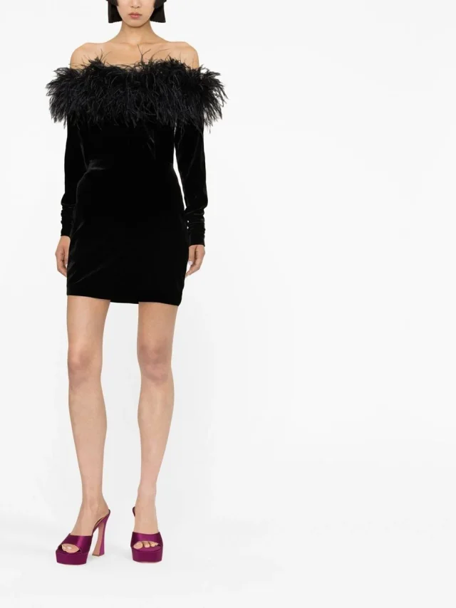 Alessandra Rich Feather Detail Velvet Short Dress, photo 4 of 4 from Balardi