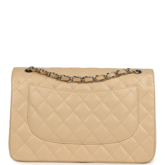 Chanel Jumbo Classic Double Flap Bag Light Beige Caviar Silver Hardware in Beige Caviar leather from Madison Avenue Couture, photo 4 of 9