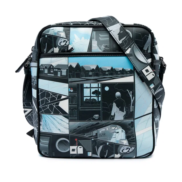 Black Prada James Jean Vitello Comic Print Messenger Bag in Black Leather from Designer Revival