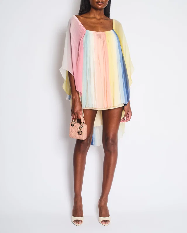 Chloé Multicolour Rainbow Silk Long Sleeve Mini Dress Size FR 42 (UK 14) in Silk from Sellier