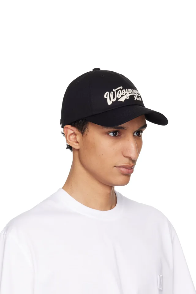WOOYOUNGMI Black Embroidered Logo Cap, photo 2 of 3 from SSENSE