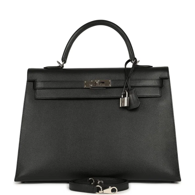 Hermès Kelly Sellier 35 Black Epsom Palladium Hardware in Black Epsom leather from Madison Avenue Couture