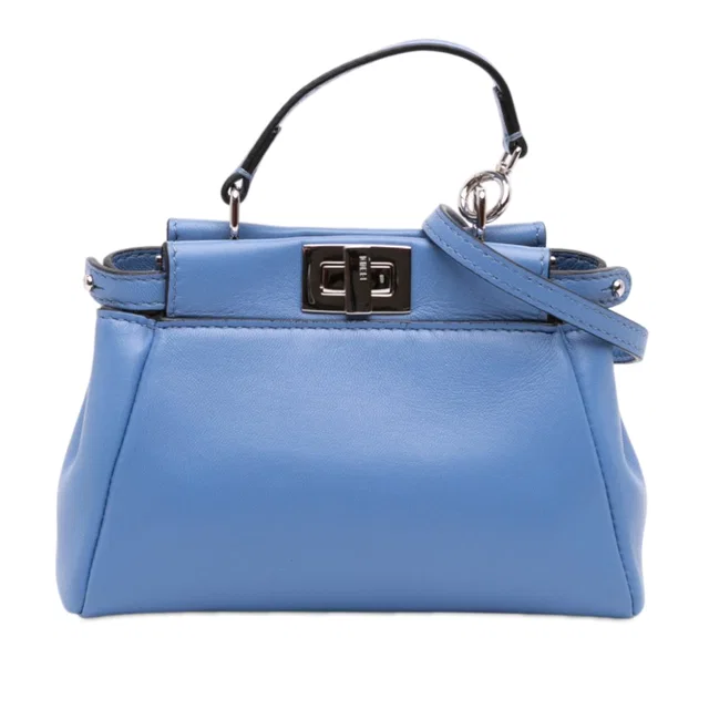 Blue Fendi Micro Nappa Peekaboo Iconic Satchel in Blue Nappa leather from Designer Revival