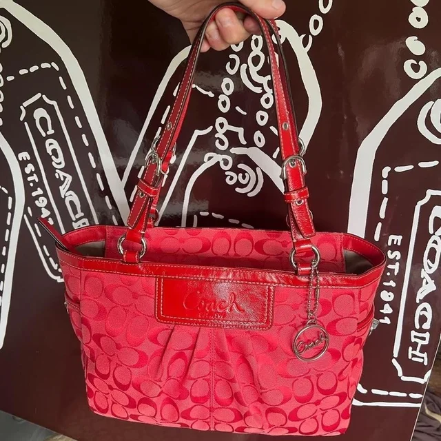 Y2k 2000s Coach Cherry Red Signature Cs Monogram Tote Shoulder Bag / Handbag in red Leather from Poshmark