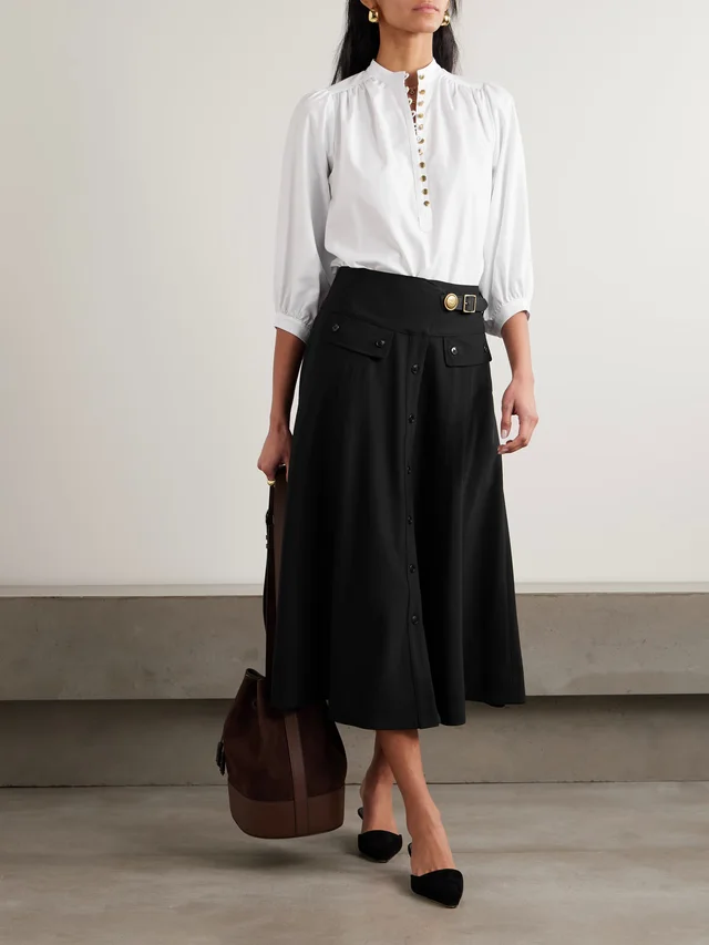 MAISON MAYLE Vivi pleated herringbone cotton blouse in White, photo 2 of 2 from NET-A-PORTER (Canada)