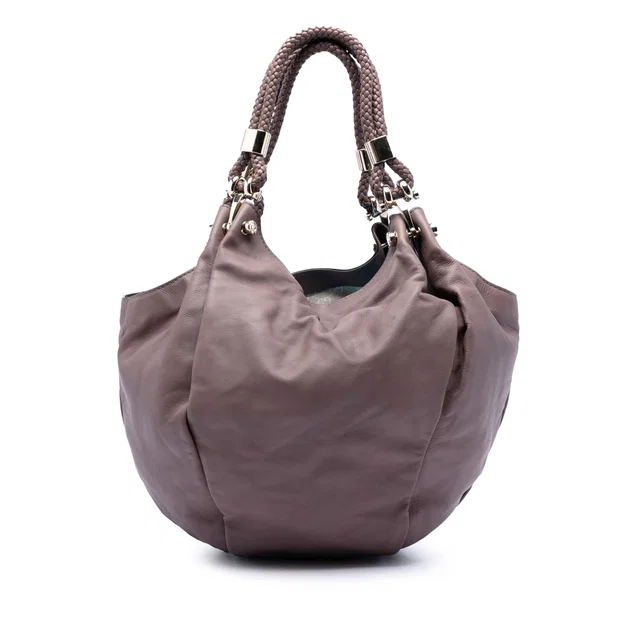 Brown Gucci Leather Braided Handle Hobo in Brown Leather from Designer Revival
