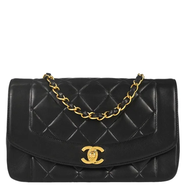 Chanel 1994-1996 Black Lambskin Small Diana Shoulder Bag in Black Lambskin from AMORE Vintage Tokyo