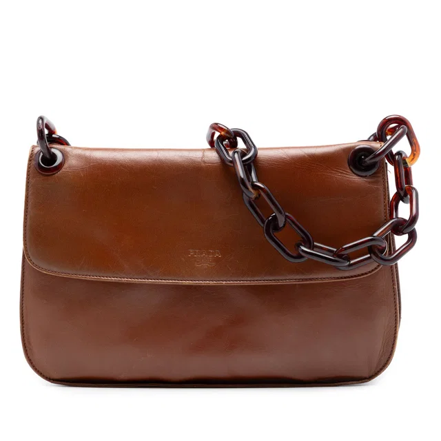 Brown Prada Goatskin Madras Swing Chain Shoulder Bag in Brown Goatskin from Designer Revival