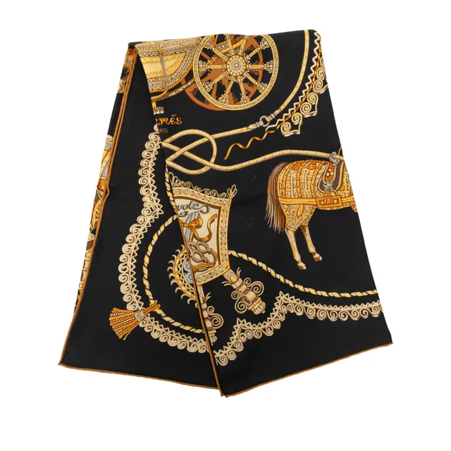 Black Hermès Paperoles Silk Scarf 90 Scarves in Black Silk from Designer Revival