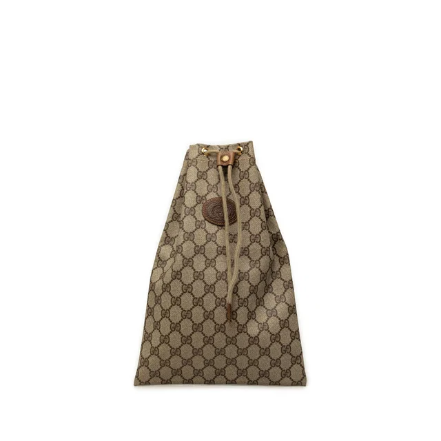 Beige Gucci GG Supreme Drawstring Pouch in Beige Coated canvas from Designer Revival