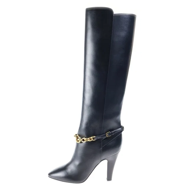 Saint Laurent Le Maillon 95 Boots le High Heels Leather Black in Black Leather from The Reluxe