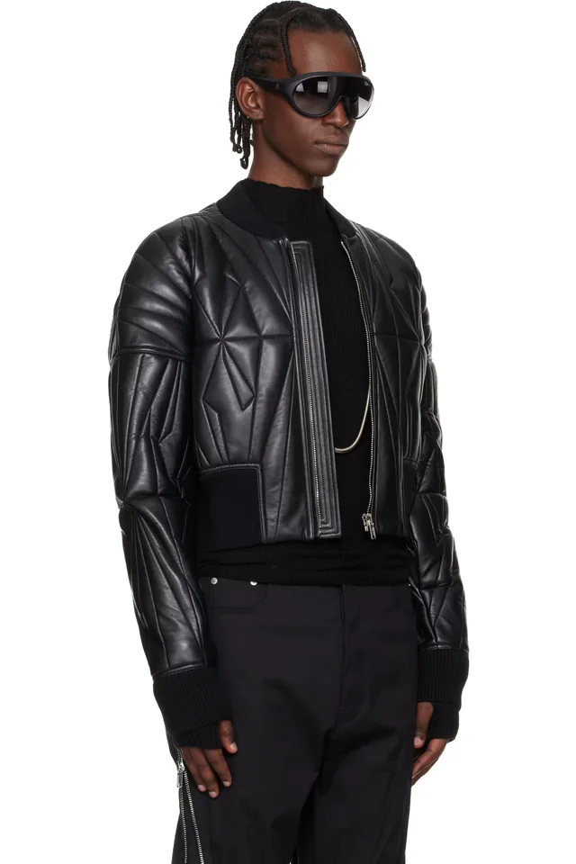Moncler + Rick Owens Black Geocamo Cropped Flight Jacket, photo 2 of 5 from SSENSE