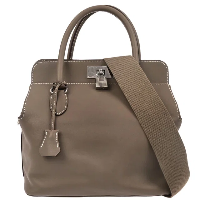 Hermès Etoupe Gray Swift Toolbox 26 2way Shoulder Handbag in Taupe Swift leather from AMORE Vintage Tokyo