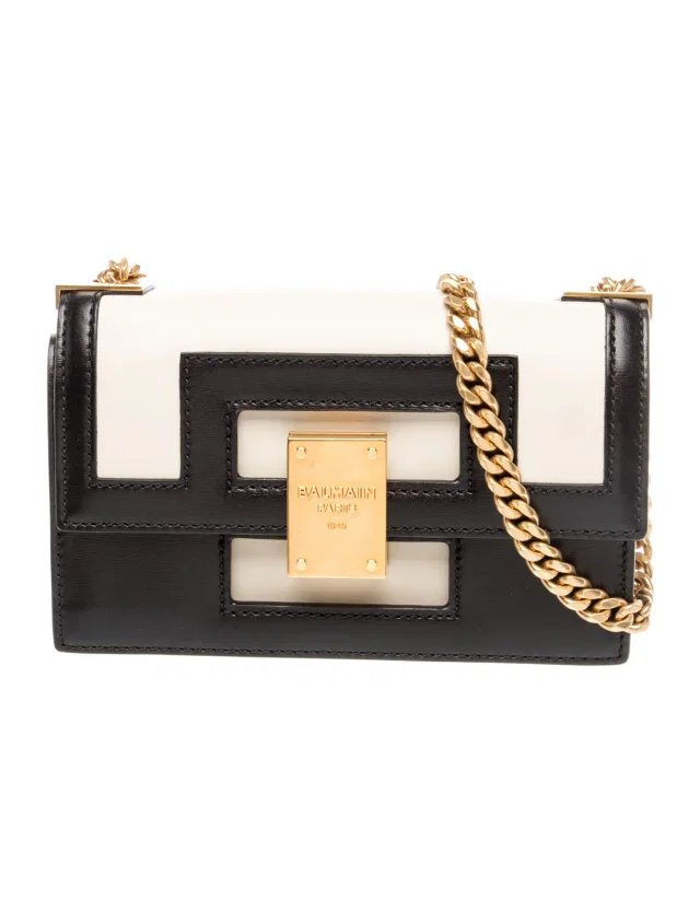 Balmain Leather Shoulder Bag in white|black Leather from The RealReal