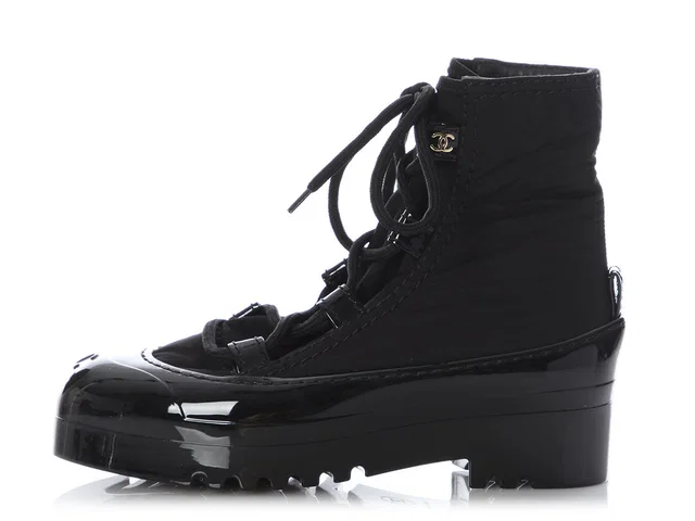 Chanel Black Fabric and Rubber Combat Boots in Black Nylon from Ann's Fabulous Finds