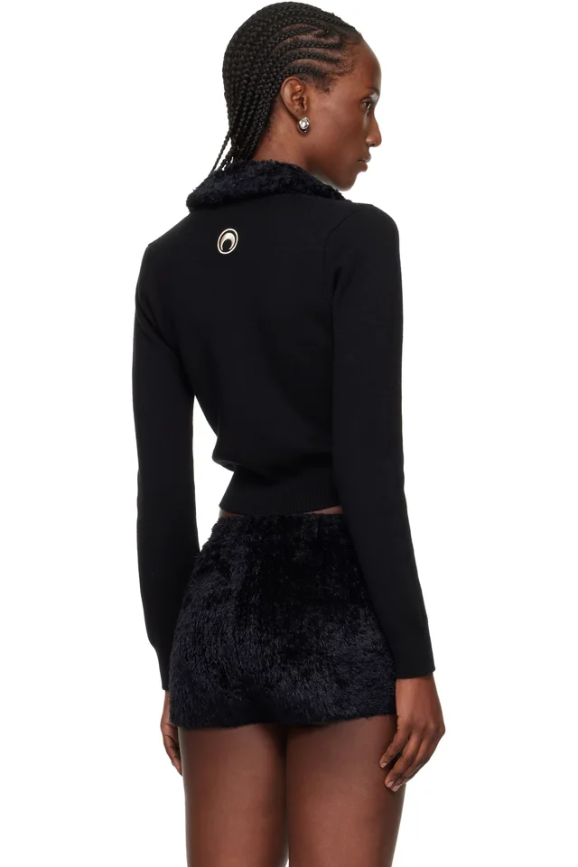Marine Serre Black Merino Wool Knit Cropped Cardigan, photo 3 of 4 from SSENSE