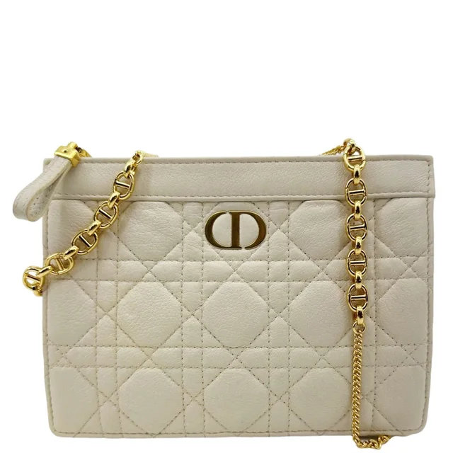 Dior Caro Every Pouch Supple Cannage Leather Crossbody Bag Off White in White Leather from Dallas Designer Handbags