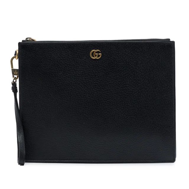 Black Gucci GG Marmont Calfskin Clutch in Black Calfskin from Designer Revival