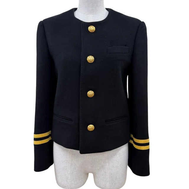 Celine 100% Spencer Captain Jacket Collarless Black 34 in Black Cashmere from The Reluxe