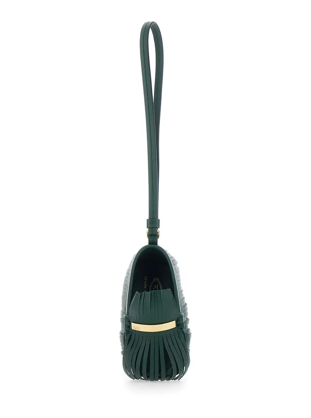 Tod's Fringed Calf Leather Mini Bag — Green in Green Calfskin from HEWI