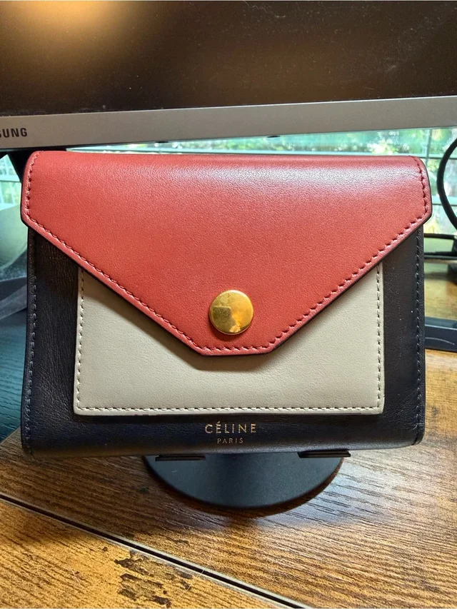Celine Tri-Color Leather Envelope Wallet - Red, Cream & Black in red Leather from Poshmark