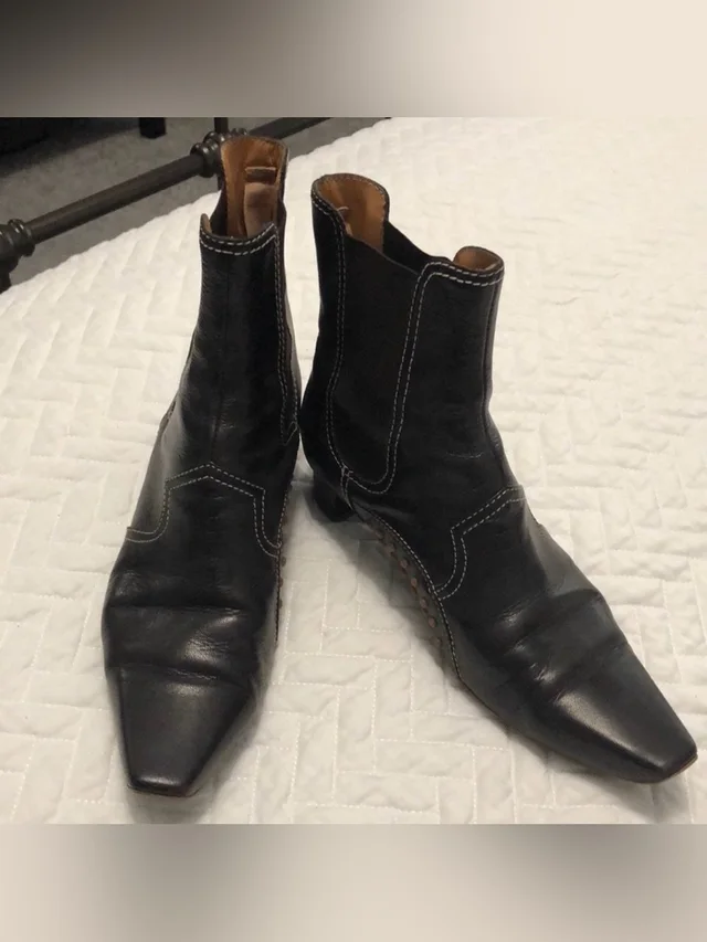Tod's Dark Brown Leather Western Chelsea Boots With White Stitching in black|white Leather from Poshmark