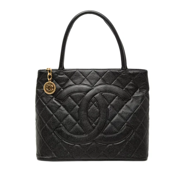 Black Chanel Caviar Medallion Tote in Black Caviar leather from Designer Revival