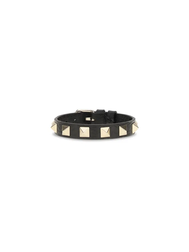 Valentino Garavani Rockstud Bracelet — Black Calf Leather Bos Taurus Bracelets in Black Calfskin from HEWI