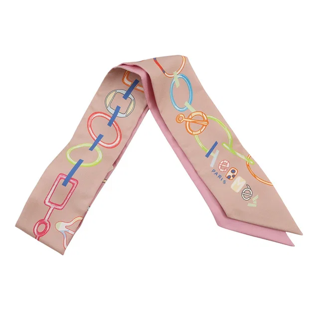 Hermès Twilly Do Re Boucles Rose Poudre/Blue Silk100% in Blue from GALLERY RARE