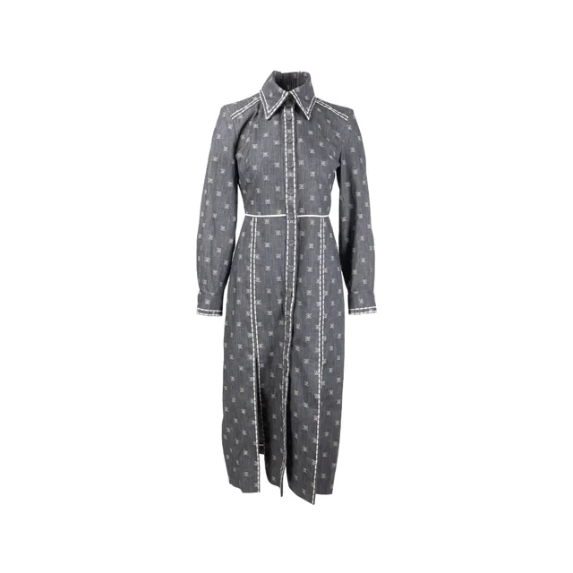 Fendi Size 40 Karligraphy FF-Embroidered Denim Shirt Dress Cotton Dark Grey / White in White Denim from EMIER